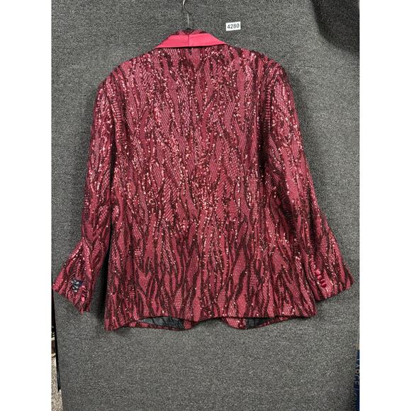 Insomnia Blazer Jacket Mens Medium Wine Red Sequin Shawl Collar Party Prom M205 - Picture 3 of 9
